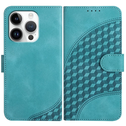 

For iPhone 16 Pro YX0060 Elephant Head Embossed Phone Leather Case with Lanyard(Light Blue)