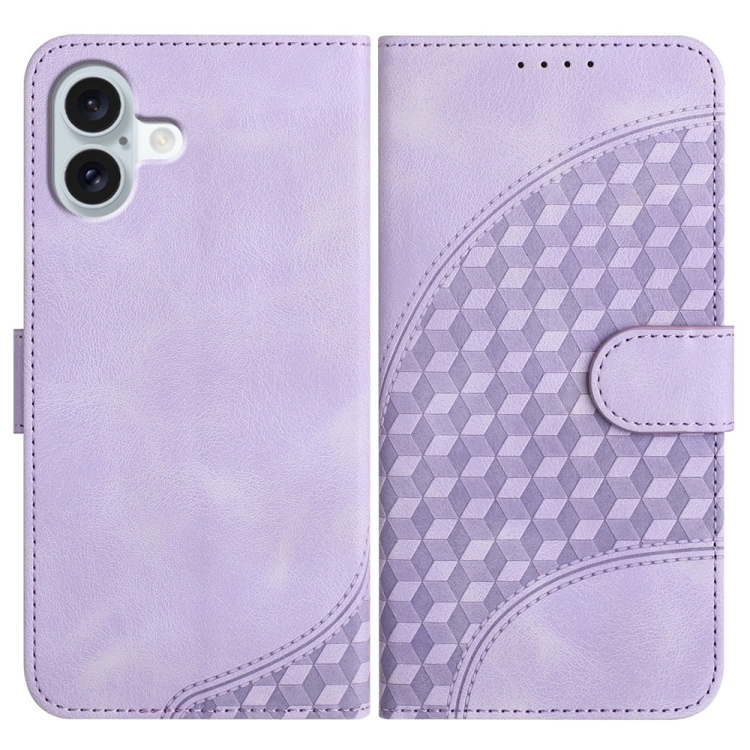 

For iPhone 16 Plus YX0060 Elephant Head Embossed Phone Leather Case with Lanyard(Light Purple)