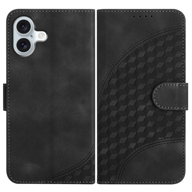 

For iPhone 16 Plus YX0060 Elephant Head Embossed Phone Leather Case with Lanyard(Black)