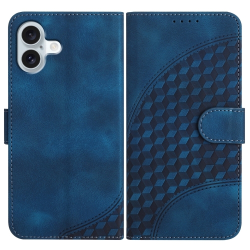 

For iPhone 16 Plus YX0060 Elephant Head Embossed Phone Leather Case with Lanyard(Royal Blue)