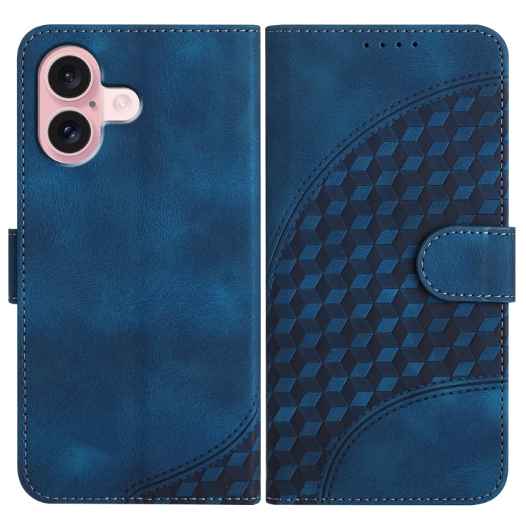

For iPhone 16 YX0060 Elephant Head Embossed Phone Leather Case with Lanyard(Royal Blue)