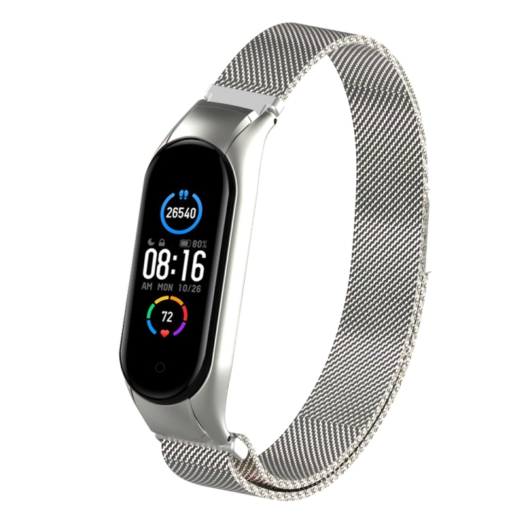 

For Xiaomi Mi Band 5 Milano Solid Color Magnetic Stainless Steel Watch Band(Silver)