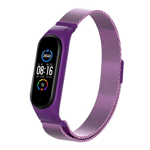 

For Xiaomi Mi Band 5 Milano Solid Color Magnetic Stainless Steel Watch Band(Purple)