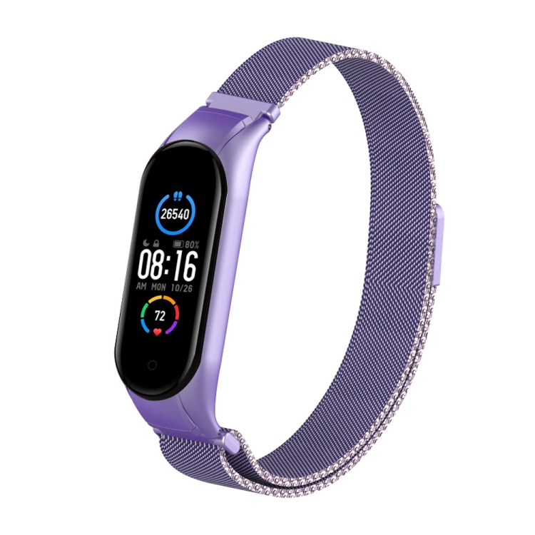 

For Xiaomi Mi Band 5 Milano Solid Color Magnetic Stainless Steel Watch Band(Dazzling Purple)