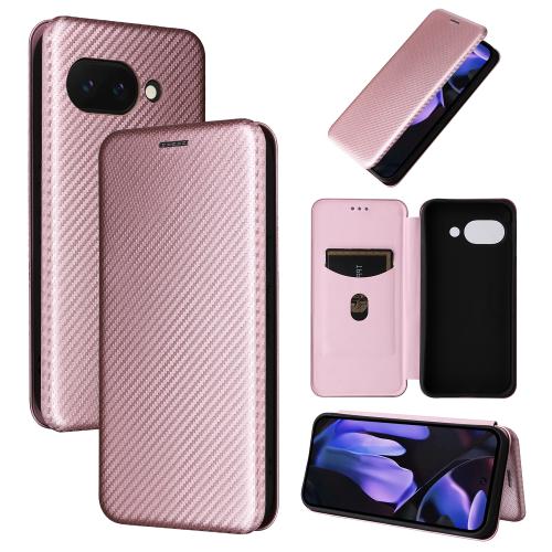 

For Google Pixel 9a Carbon Fiber Texture Flip Leather Phone Case(Pink)