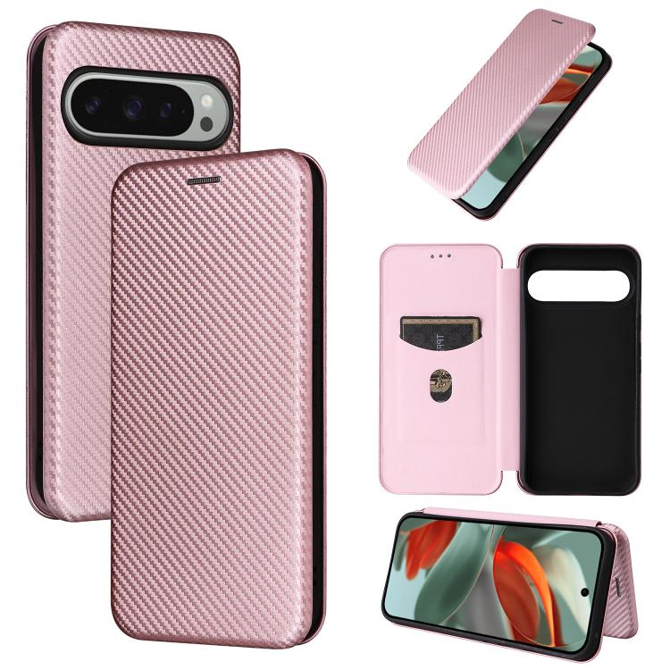 

For Google Pixel 10 Pro XL 5G Global Carbon Fiber Texture Flip Leather Phone Case(Pink)