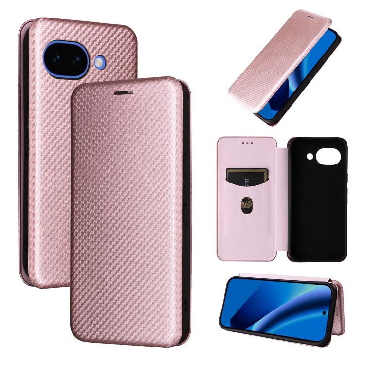 

For Google Pixel 10a Carbon Fiber Texture Flip Leather Phone Case(Pink)