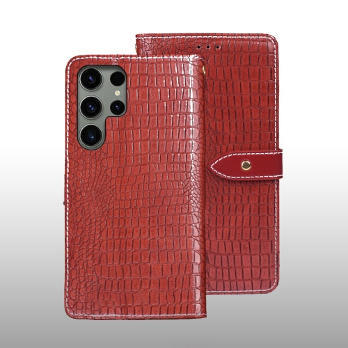 

For Samsung Galaxy S24 Ultra 5G idewei Crocodile Texture Leather Phone Case(Red)