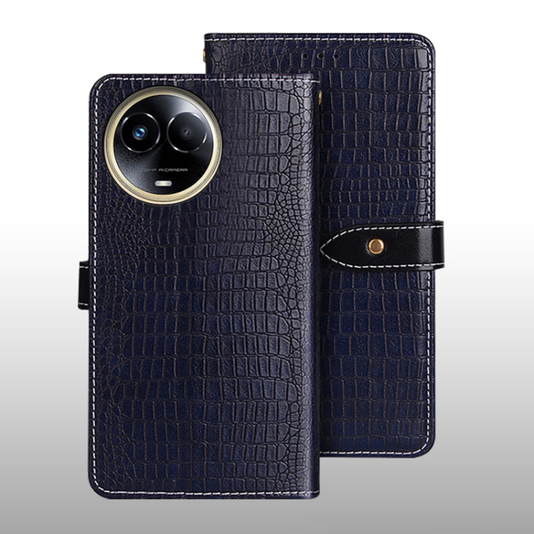 

For Realme 11 5G idewei Crocodile Texture Leather Phone Case(Dark Blue)