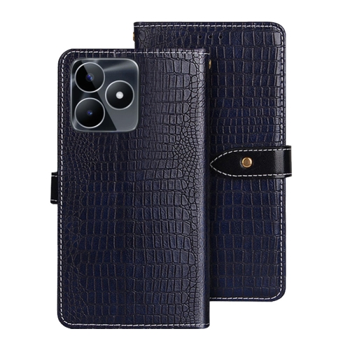 

For Realme C53 4G / Narzo N53 idewei Crocodile Texture Leather Phone Case(Dark Blue)