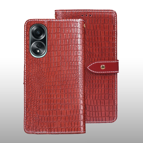 

For OPPO A58 4G Global idewei Crocodile Texture Leather Phone Case(Red)