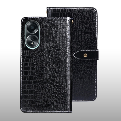 

For OPPO A58 4G Global idewei Crocodile Texture Leather Phone Case(Black)