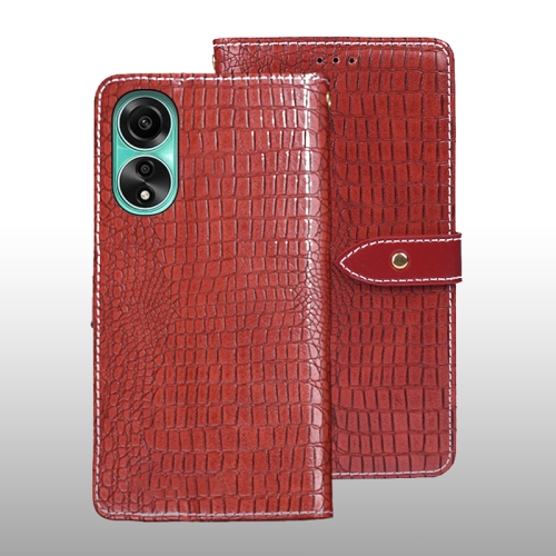 

For OPPO A78 4G Global idewei Crocodile Texture Leather Phone Case(Red)