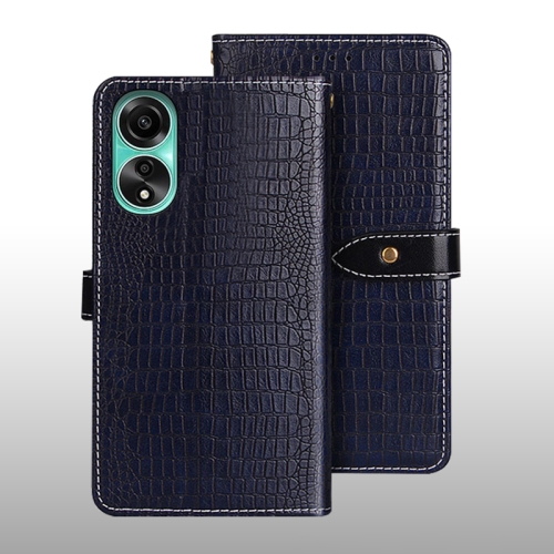 

For OPPO A78 4G Global idewei Crocodile Texture Leather Phone Case(Dark Blue)