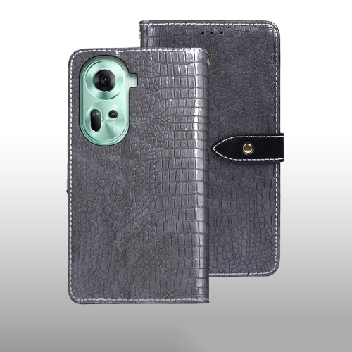 

For OPPO Reno11 5G Global idewei Crocodile Texture Leather Phone Case(Grey)