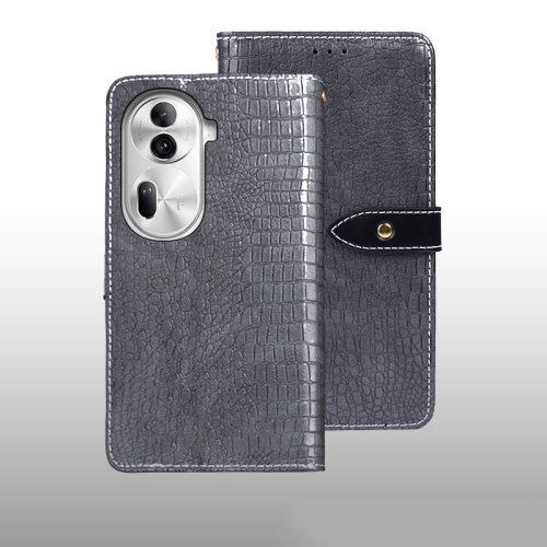 

For OPPO Reno11 Pro 5G Global idewei Crocodile Texture Leather Phone Case(Grey)
