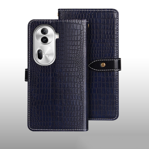 

For OPPO Reno11 Pro 5G Global idewei Crocodile Texture Leather Phone Case(Dark Blue)