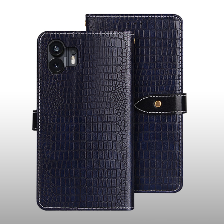 

For Nothing Phone 2 idewei Crocodile Texture Leather Phone Case(Dark Blue)