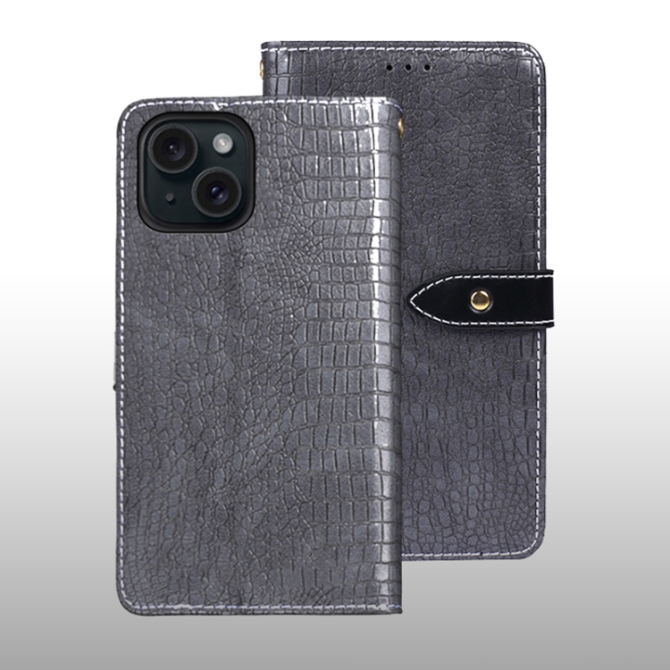 

For iPhone 15 Pro Max idewei Crocodile Texture Leather Phone Case(Grey)