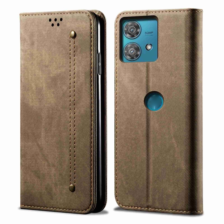 

For Motorola Edge 40 Neo Denim Texture Flip Leather Phone Case(Khaki)