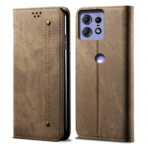 

For Motorola Edge 50 Pro 5G Denim Texture Flip Leather Phone Case(Khaki)