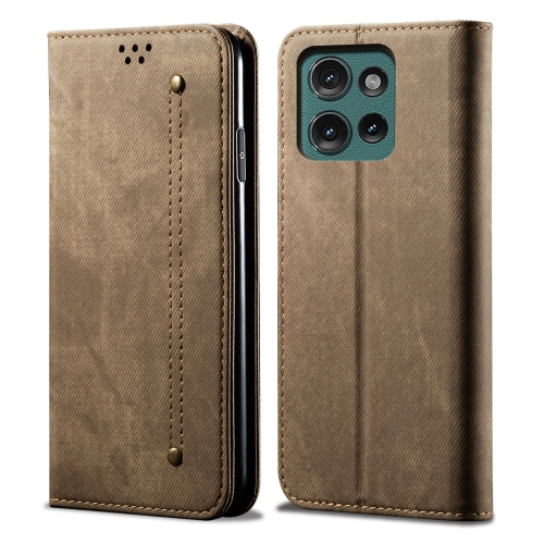 

For Motorola Moto G75 5G Denim Texture Flip Leather Phone Case(Khaki)