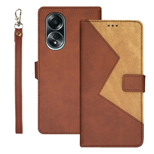 

For OPPO A58 4G Foreign idewei Two-color Splicing Leather Phone Case(Brown)