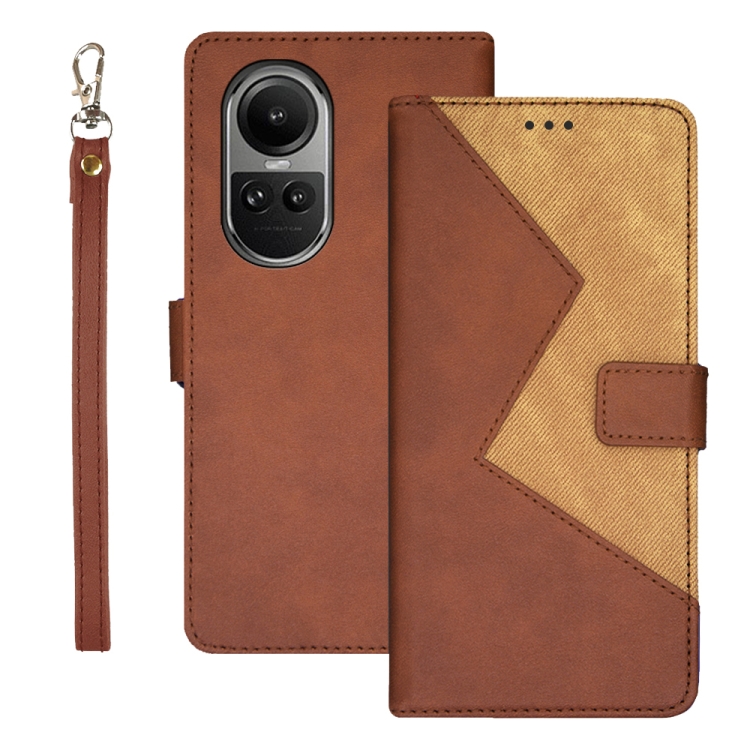 

For OPPO Reno10 / Reno10 Pro Global idewei Two-color Splicing Leather Phone Case(Brown)