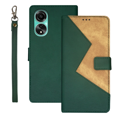 

For OPPO A78 4G Foreign idewei Two-color Splicing Leather Phone Case(Green)