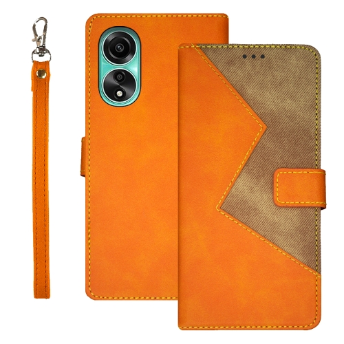 

For OPPO A78 4G Foreign idewei Two-color Splicing Leather Phone Case(Orange)