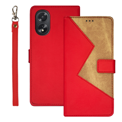 

For OPPO A38 4G idewei Two-color Splicing Leather Phone Case(Red)