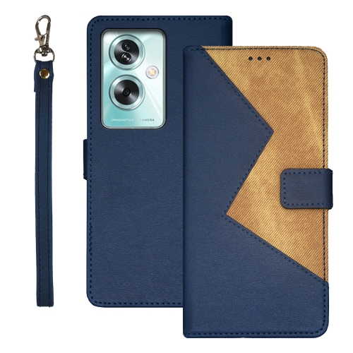 

For OPPO A79 5G Global idewei Two-color Splicing Leather Phone Case(Blue)