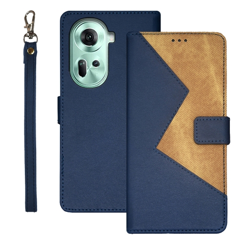 

For OPPO Reno11 5G Global idewei Two-color Splicing Leather Phone Case(Blue)