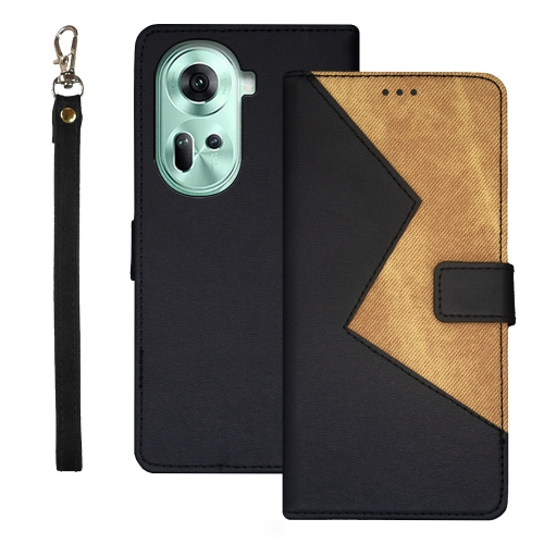 

For OPPO Reno11 5G Global idewei Two-color Splicing Leather Phone Case(Black)