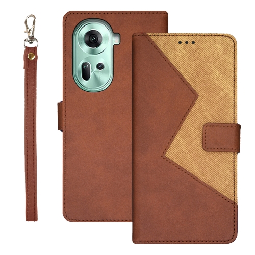 

For OPPO Reno11 5G Global idewei Two-color Splicing Leather Phone Case(Brown)