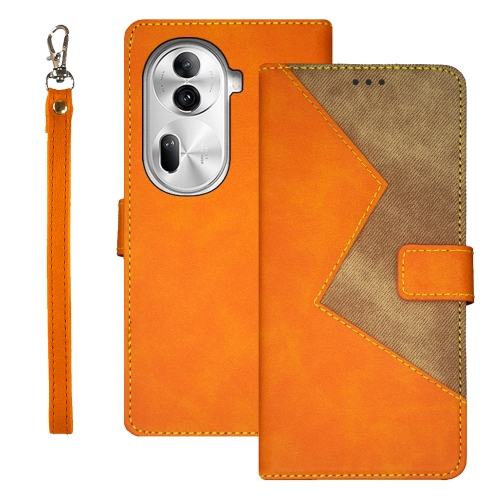 

For OPPO Reno11 Pro 5G Global idewei Two-color Splicing Leather Phone Case(Orange)