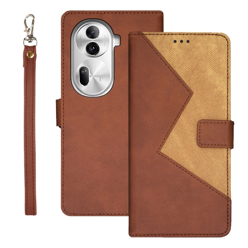 

For OPPO Reno11 Pro 5G Global idewei Two-color Splicing Leather Phone Case(Brown)