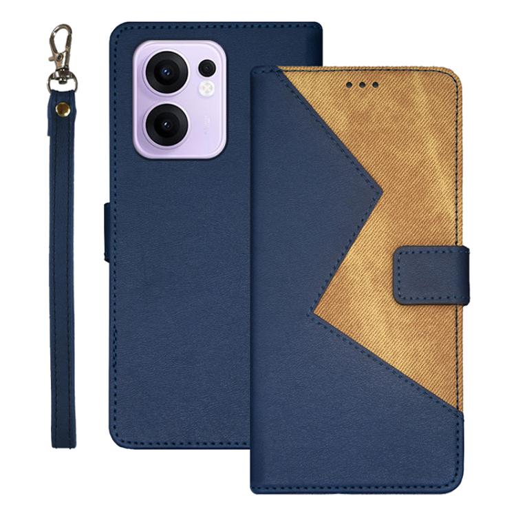

For OPPO Reno13 F 5G idewei Two-color Splicing Leather Phone Case(Blue)