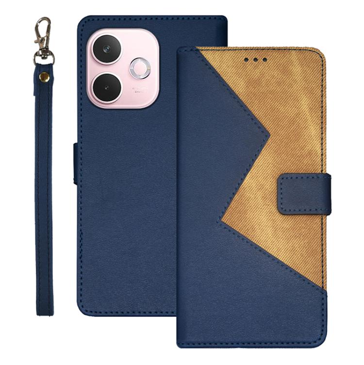 

For OPPO A5 Pro 5G Global idewei Two-color Splicing Leather Phone Case(Blue)