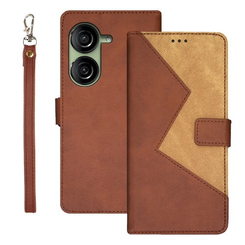 

For Asus Zenfone 10 idewei Two-color Splicing Leather Phone Case(Brown)