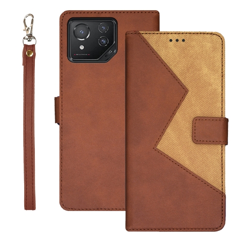 

For ASUS ROG Phone 8 idewei Two-color Splicing Leather Phone Case(Brown)