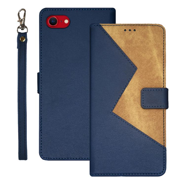 

For iPhone 16e idewei Two-color Splicing Leather Phone Case(Blue)