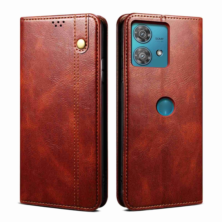 

For Motorola Edge 40 Neo Oil Wax Crazy Horse Texture Leather Phone Case(Brown)