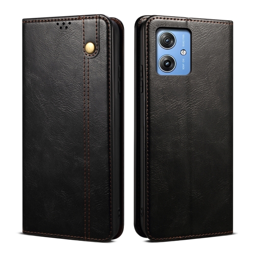 

For Motorola Moto G54 5G Global Oil Wax Crazy Horse Texture Leather Phone Case(Black)