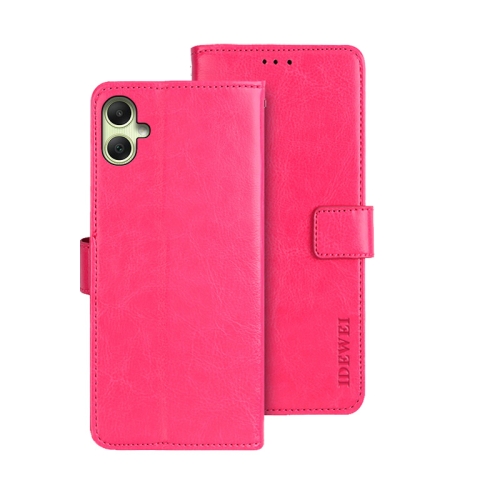 

For Samsung Galaxy A05 4G idewei Crazy Horse Texture Leather Phone Case with Holder(Rose Red)