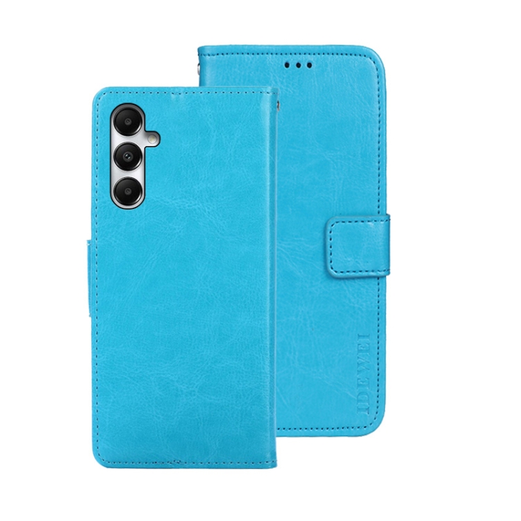 

For Samsung Galaxy A05s 4G idewei Crazy Horse Texture Leather Phone Case with Holder(Sky Blue)