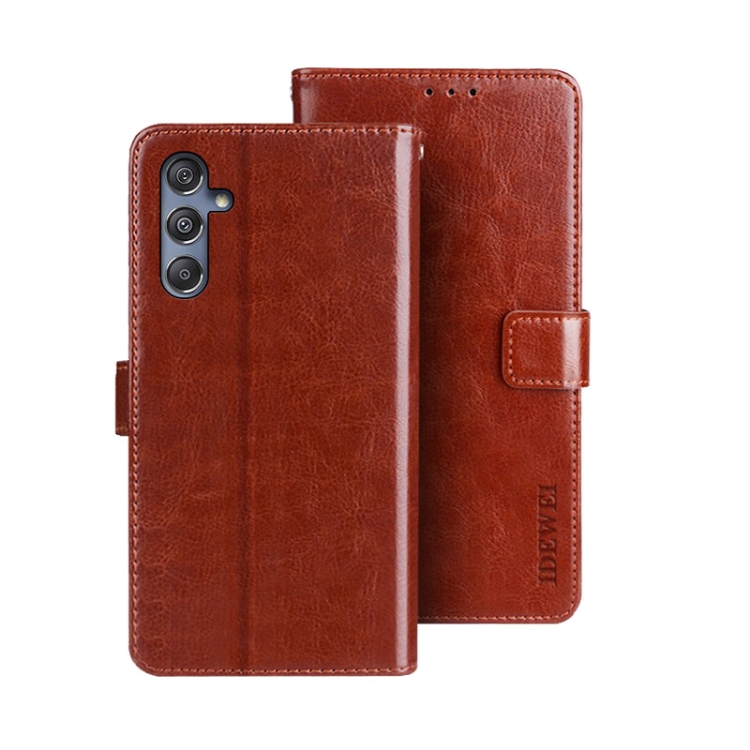 

For Samsung Galaxy M34 5G / F34 5G idewei Crazy Horse Texture Leather Phone Case with Holder(Brown)