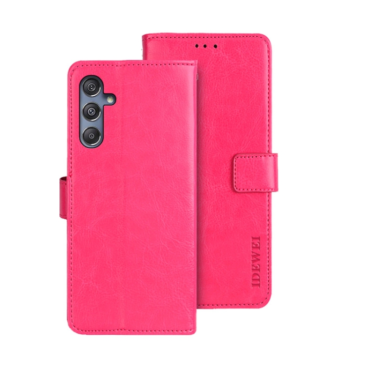 

For Samsung Galaxy M34 5G / F34 5G idewei Crazy Horse Texture Leather Phone Case with Holder(Rose Red)