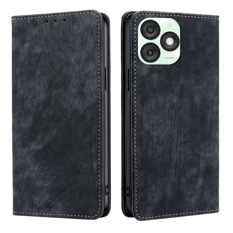 

For Itel A50 4G RFID Anti-theft Brush Magnetic Leather Phone Case(Black)