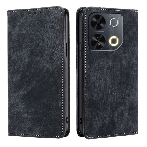 

For Itel P65 RFID Anti-theft Brush Magnetic Leather Phone Case(Black)